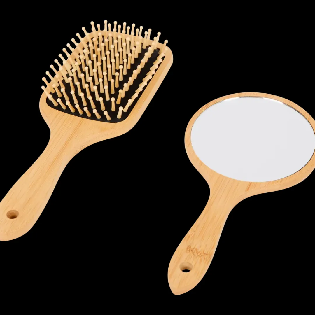 Brosse en bambou et miroir | Action FR Discount