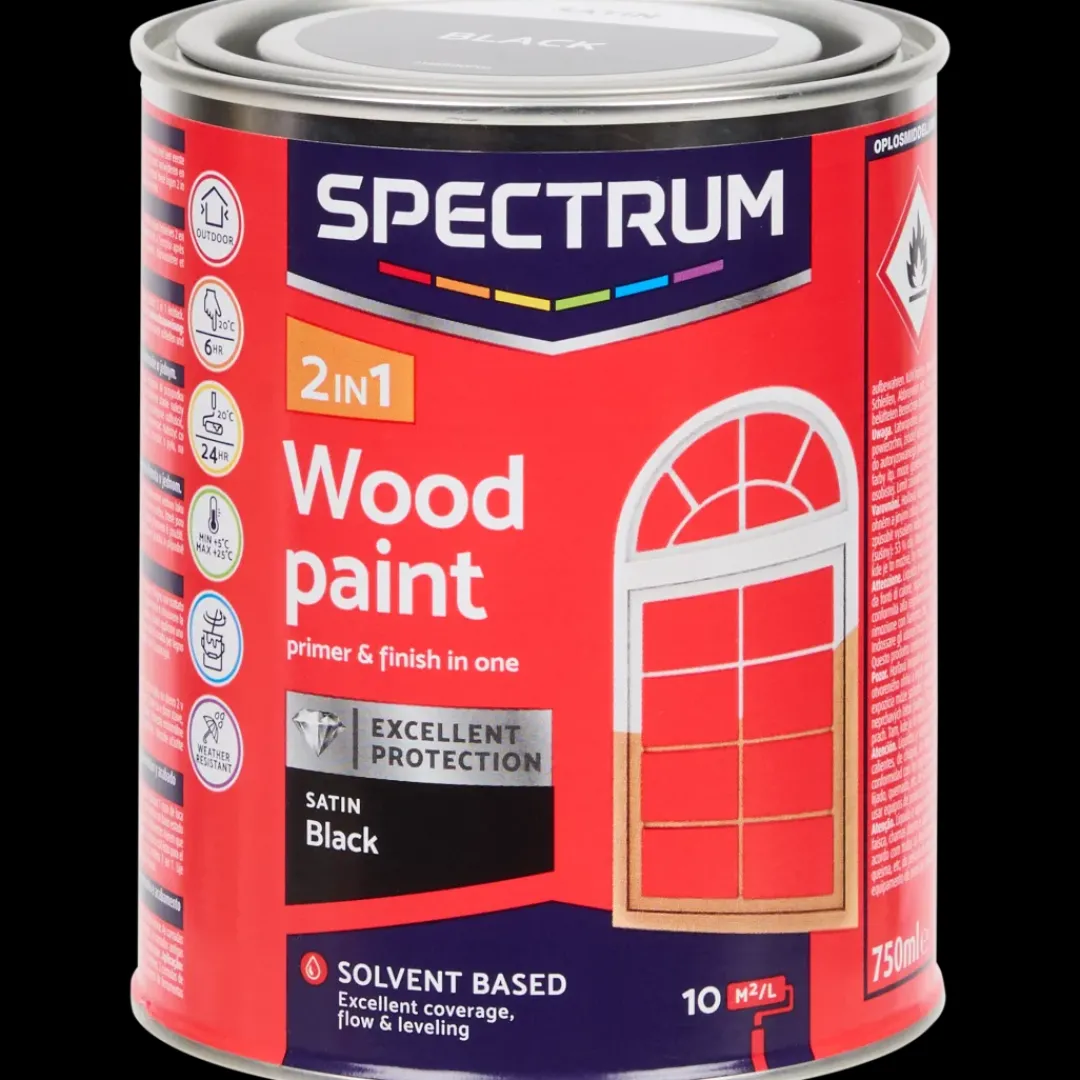 Spectrum Peinture laque satinée pour bois 2-en-1 Noir Noir | Action FR Best
