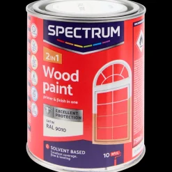 Spectrum Peinture laque satinée pour bois 2-en-1 RAL 9010 Blanc 750 ml | Action FR Hot