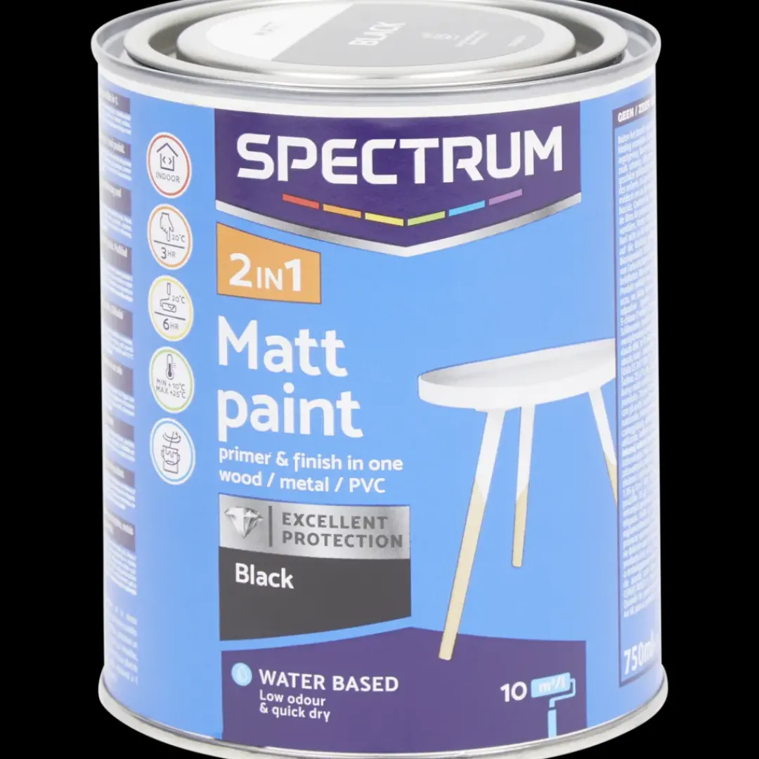 Spectrum Peinture mate 2-en-1 Noir Noir 750 ml | Action FR Clearance