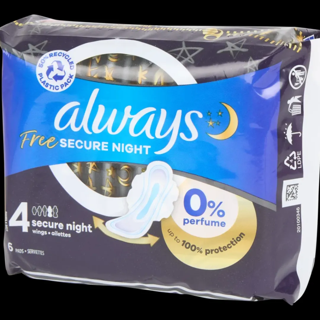 Always Serviettes hygiéniques Free Secure Night 6 Pièces | Action FR